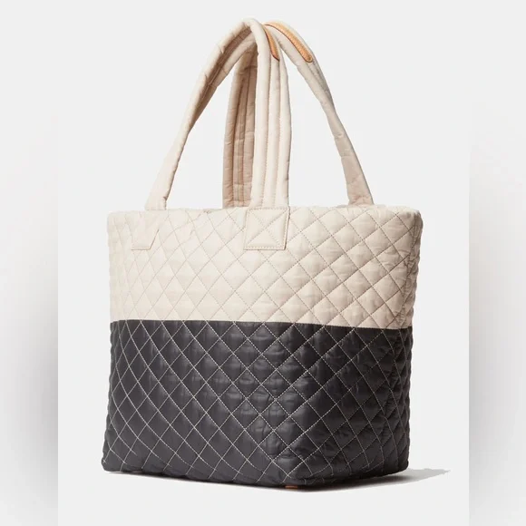 MZ Wallace Quilted Cream and Black Metro Tote Bag - Picture 2 of 8